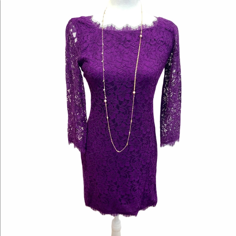 DVF Zarita lace shift dress in purple - like new - Picture 6 of 11